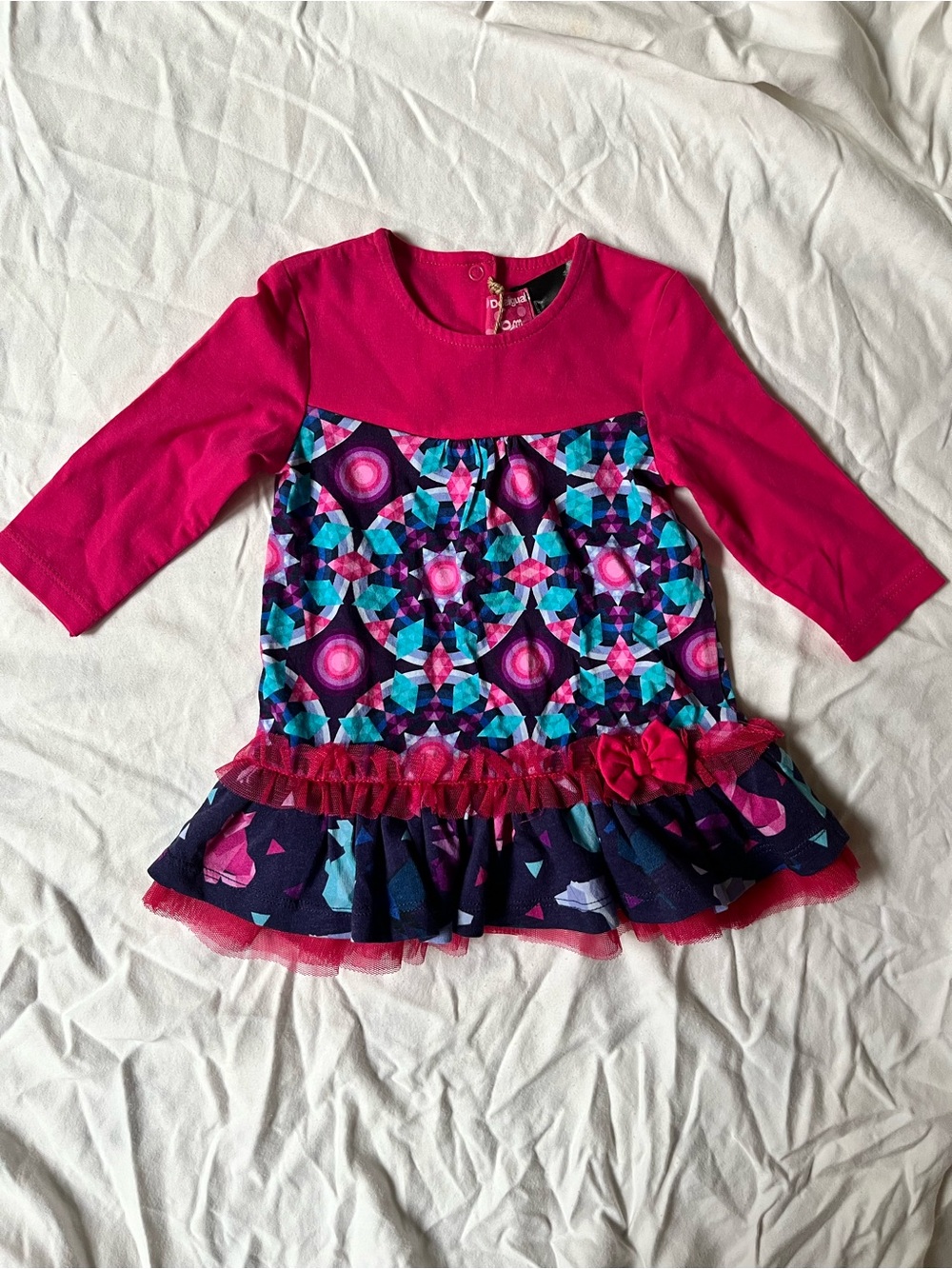Desigual Hot Pink Geometric Print Baby Dress Size 6M NWT